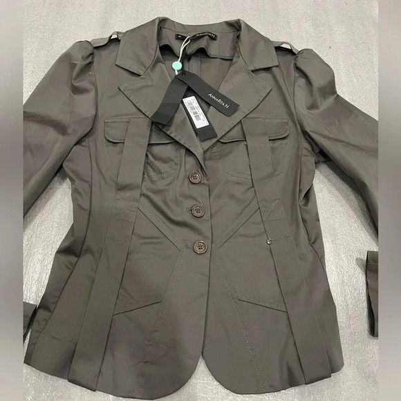 [46/US 10] AnnaRita N dark Gray Green Cotton Blazer - Picture 3 of 9